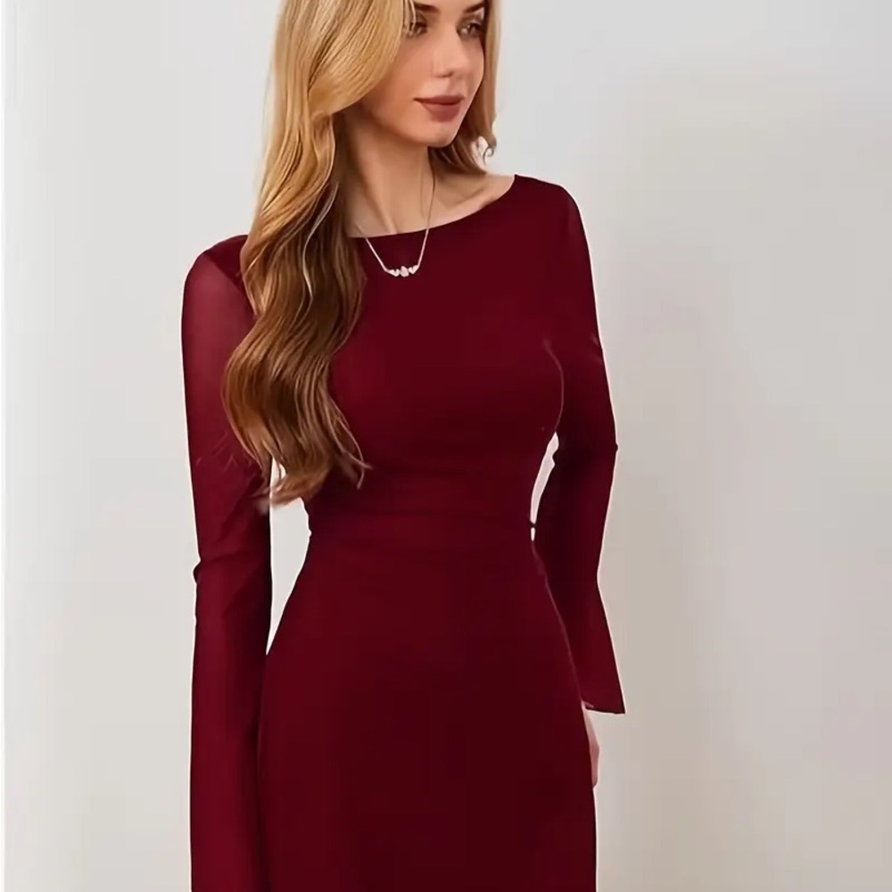 SHEIN Deep Red Long Sleeve Dress
